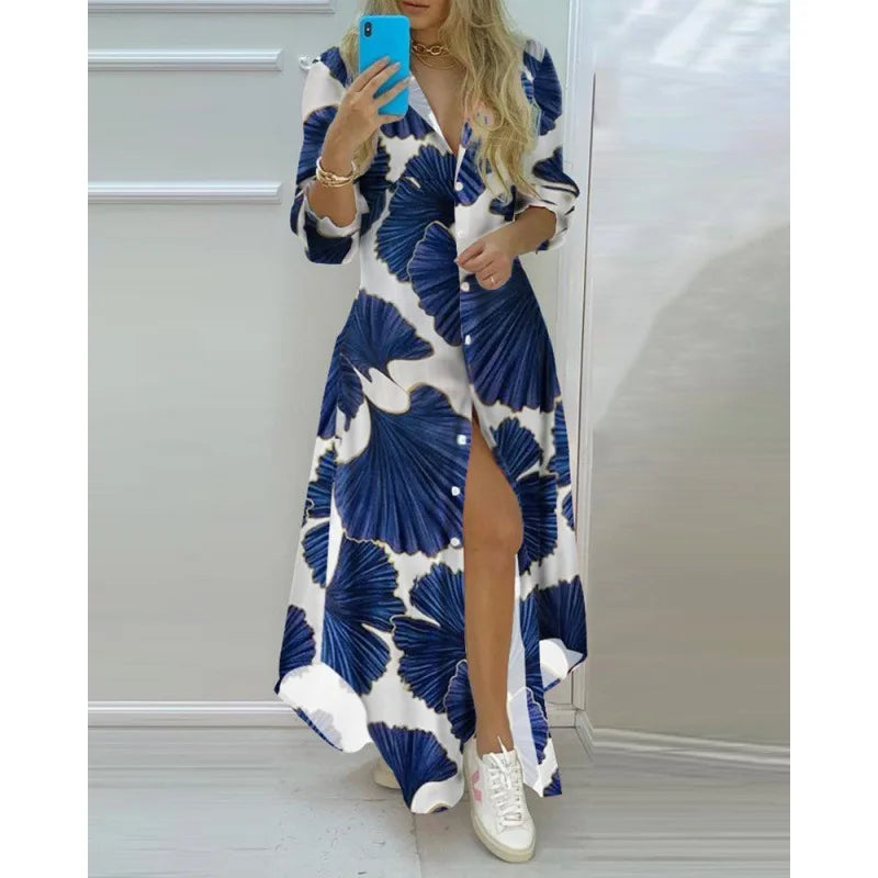 Turn-down Collar Long Sleeve Party Dress