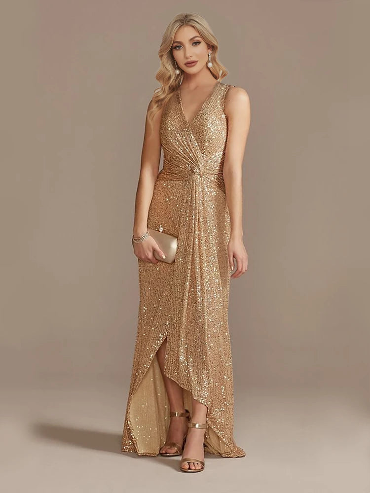 Luxury Floor Length V-Neck Evening Dress