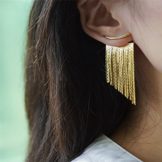 Long Statement Gold Color Bling Tassel Earrings