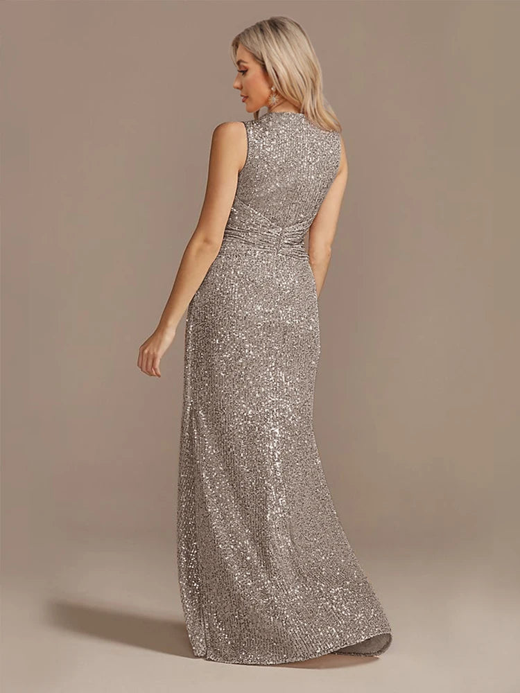 Luxury Floor Length V-Neck Evening Dress