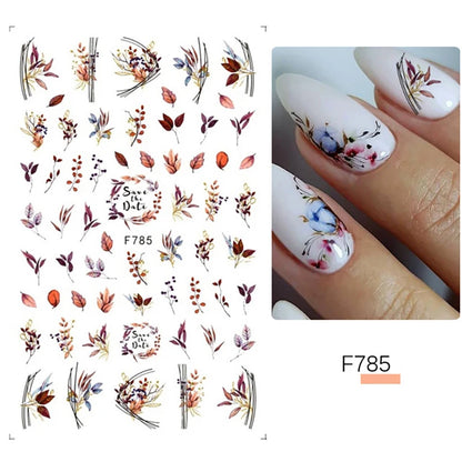 Black and White Love Abstract Flower Nail Art