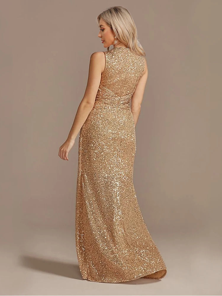 Luxury Floor Length V-Neck Evening Dress